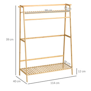 EasyComfort Appendiabiti in Bambù, Design Rialzato a 2 Livelli con Barra e 2 Ganci, 114x40x139 cm