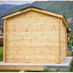 Casetta Ricovero Attrezzi da Giardino in Legno, Sistema Block House, Doghe Spessore 28 mm. Modello BLOCK25x25/28