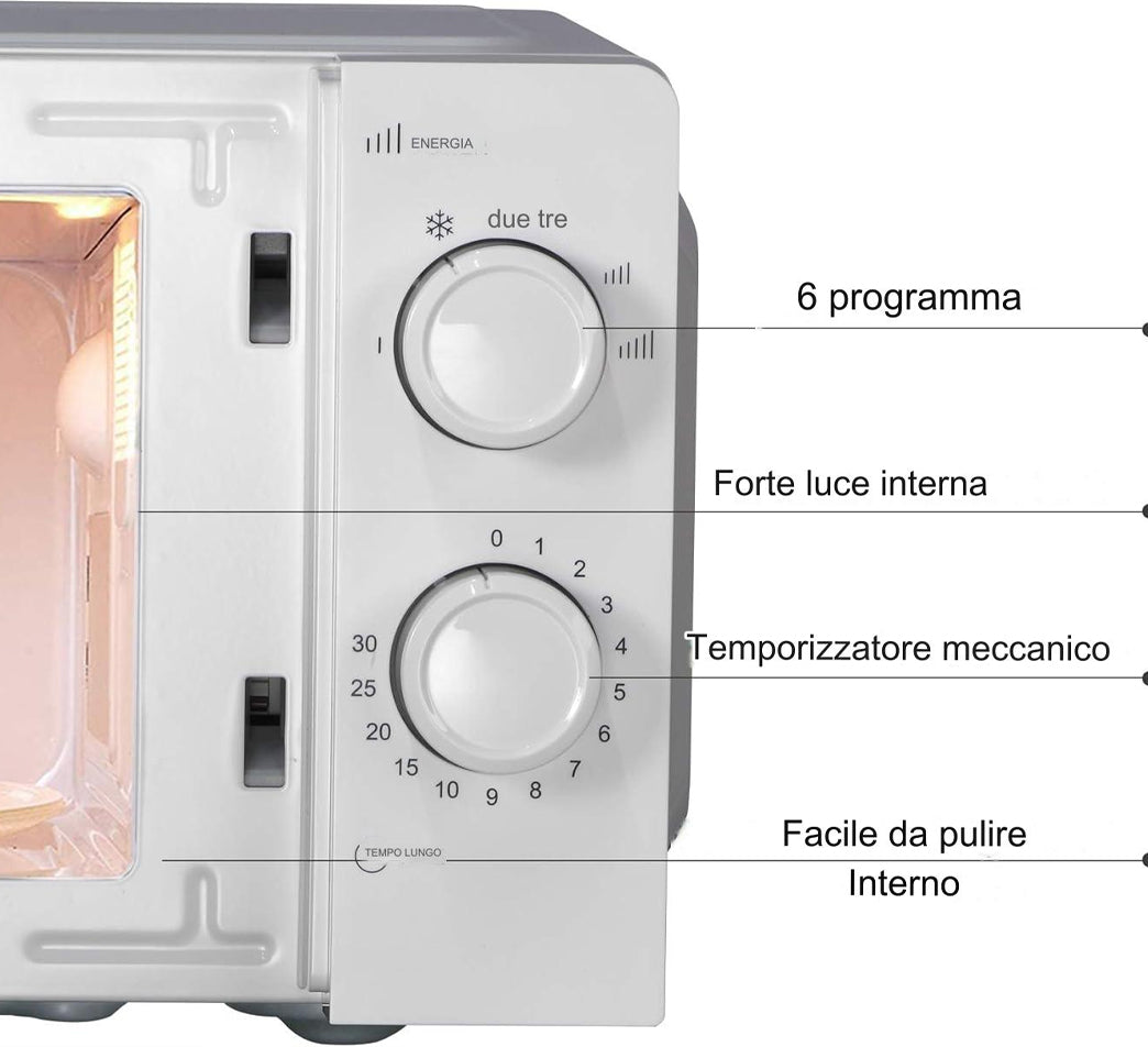 KUMTEL Microonde Bianco 20 Litri 700 W 6 Livelli Potenza Funzione Scongelamento