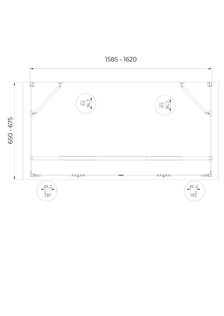 Box doccia a 3 lati con ingresso libero apertura centrale totale a libro pieghevole e due pareti laterali 65-67,5 Fisse + Porta 158,5-162