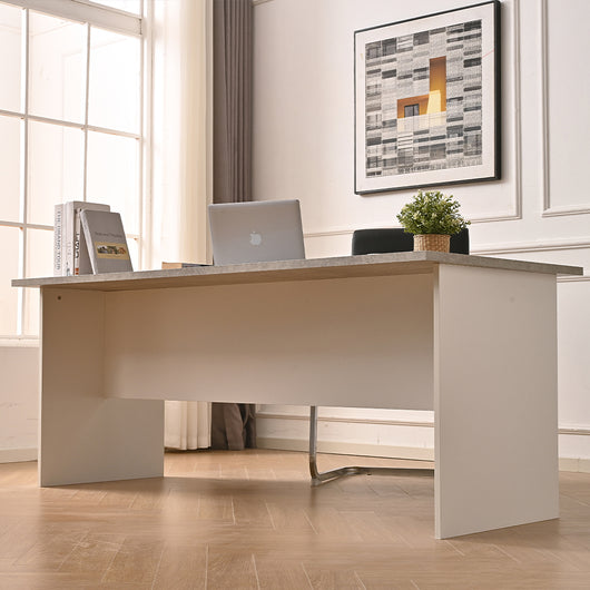 Scrivania per Ufficio in Legno Bianco Grigio Postazione Lavoro Studio 180x80 H74cm