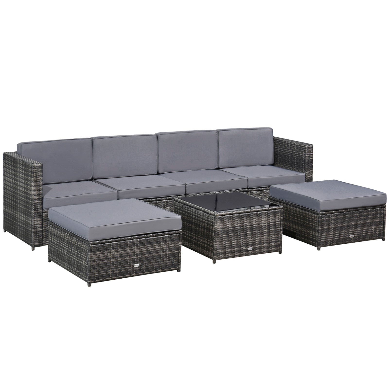 Set Salotto da Giardino Divano 2 Pouf e Tavolino in Rattan Grigio