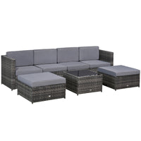 Set Salotto da Giardino Divano 2 Pouf e Tavolino in Rattan Grigio