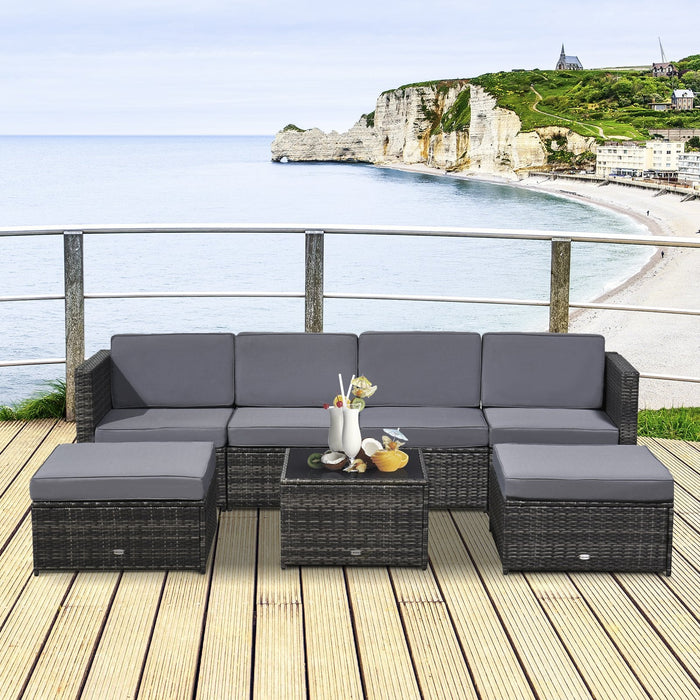 Set Salotto da Giardino Divano 2 Pouf e Tavolino in Rattan Grigio