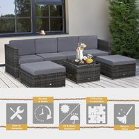 Set Salotto da Giardino Divano 2 Pouf e Tavolino in Rattan Grigio