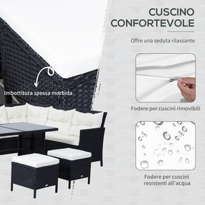 EASYCOMFORT  Set Mobili in PE Rattan da Esterno Giardino 6 pezzi DIvano con Cuscini e Tavolino, Nero