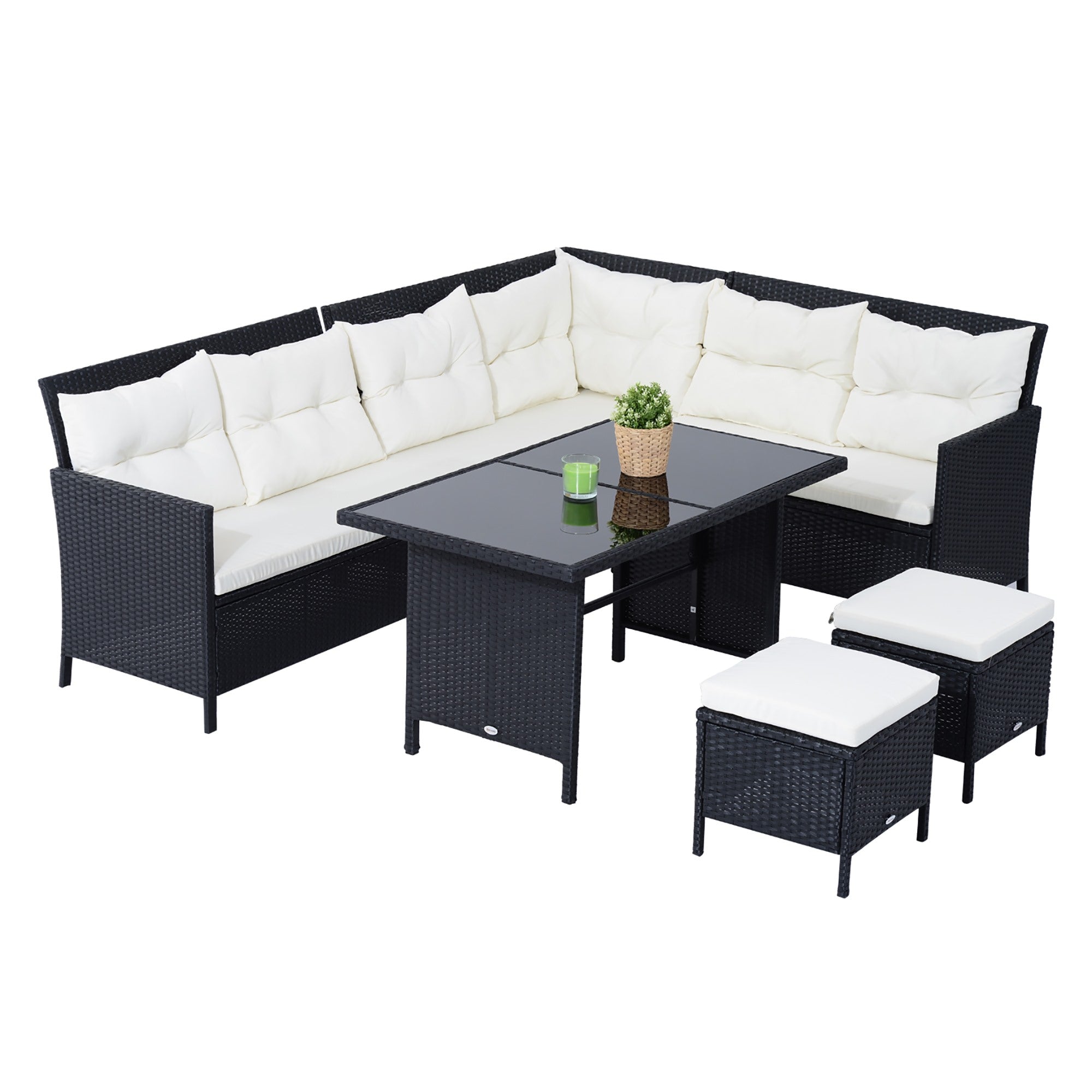 EASYCOMFORT  Set Mobili in PE Rattan da Esterno Giardino 6 pezzi DIvano con Cuscini e Tavolino, Nero