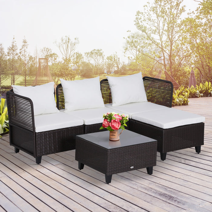 EASYCOMFORT  Set Mobili da Giardino Esterno 5pz Divani Tavolino Pouf in Rattan Marrone