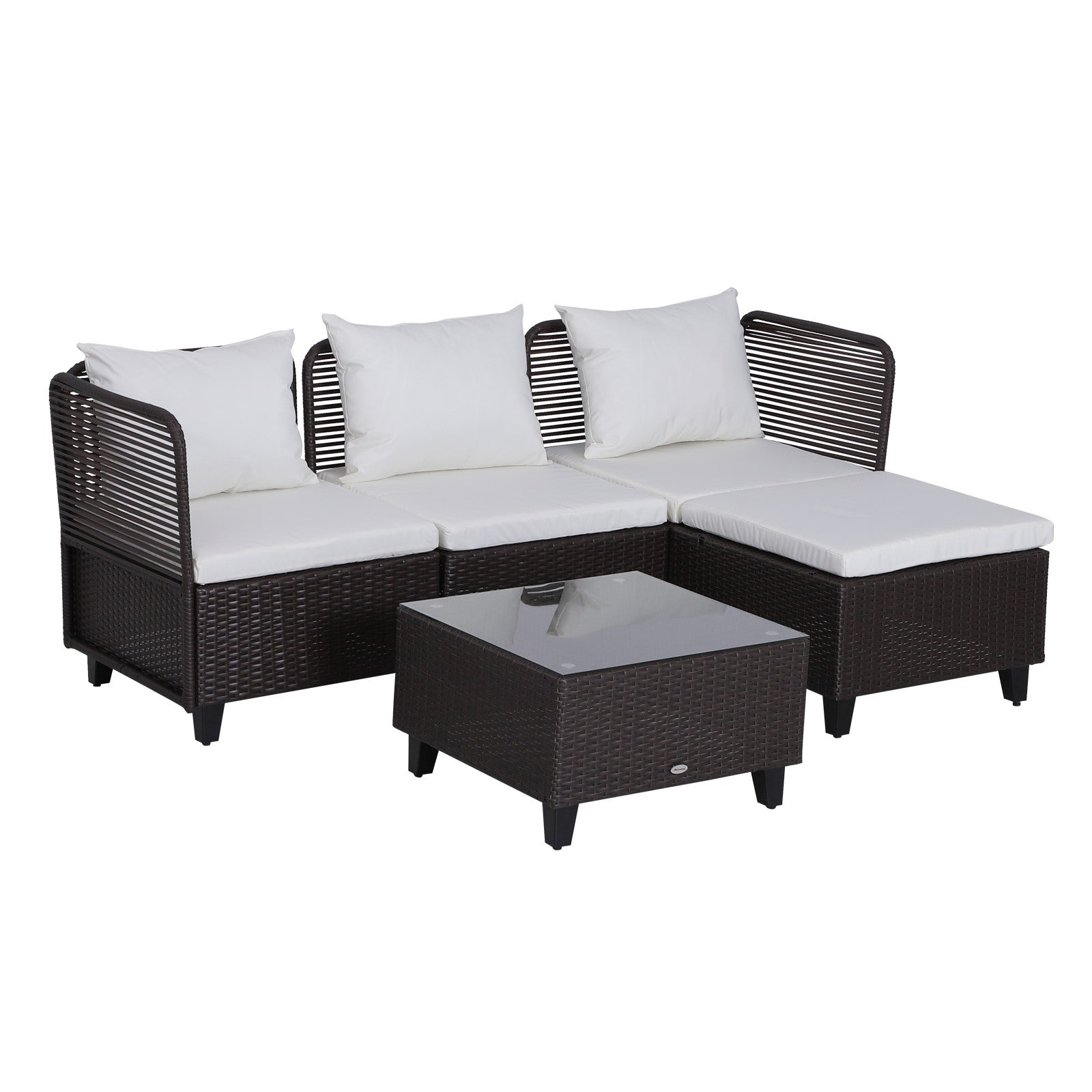 EASYCOMFORT  Set Mobili da Giardino Esterno 5pz Divani Tavolino Pouf in Rattan Marrone