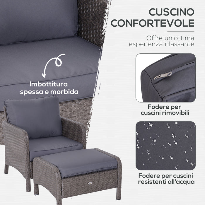 EASYCOMFORT  Set Mobili da Giardino Divanetti con Pouf e Tavolino in PE Rattan con Cuscini Grigio