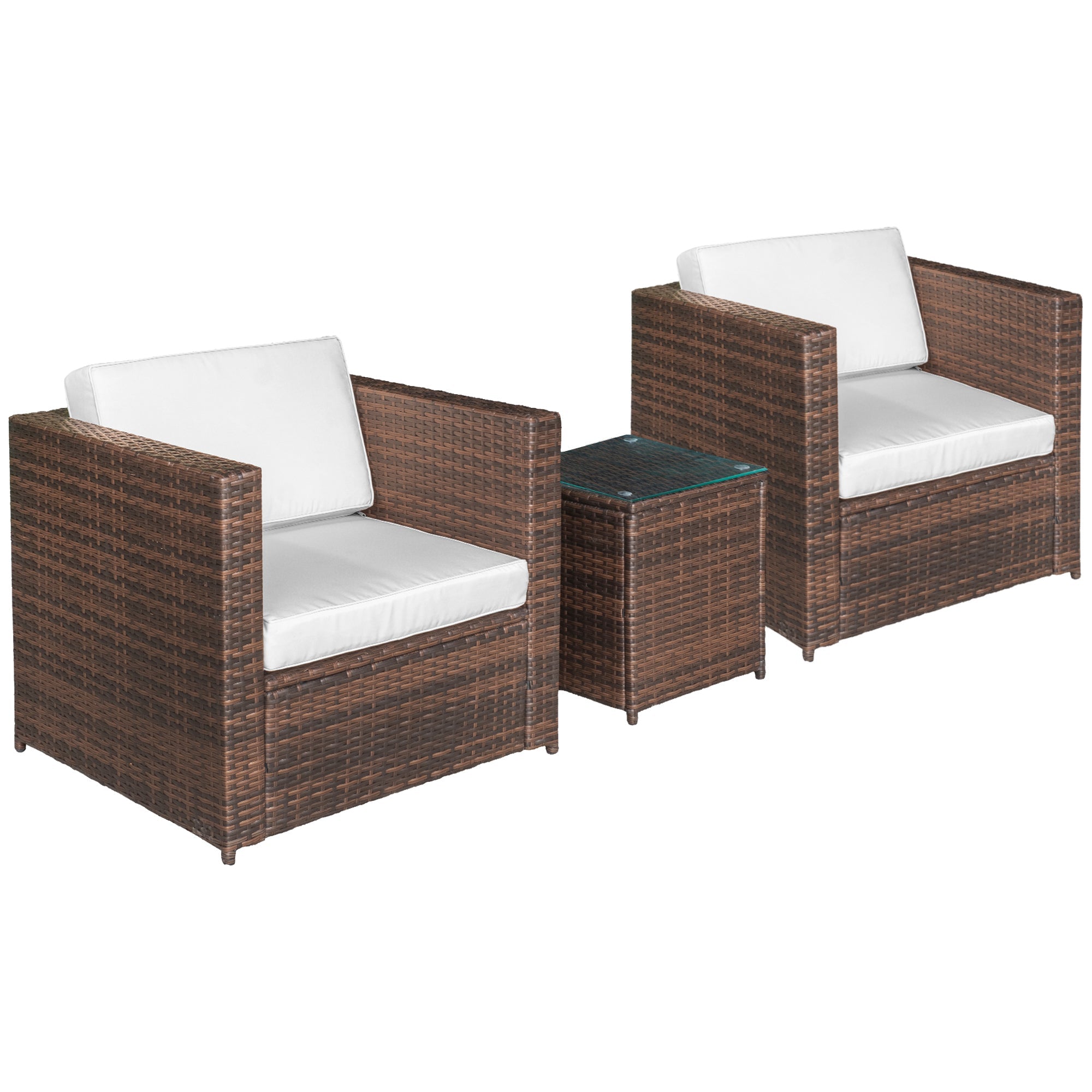 Set Salotto da Giardino in Rattan Sintetico 2 Divani e Tavolino Marrone