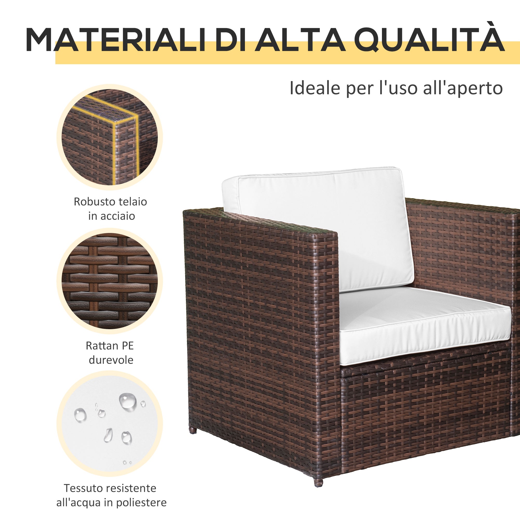 Set Salotto da Giardino in Rattan Sintetico 2 Divani e Tavolino Marrone