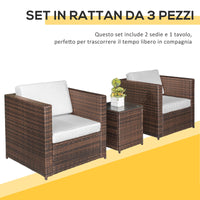 Set Salotto da Giardino in Rattan Sintetico 2 Divani e Tavolino Marrone