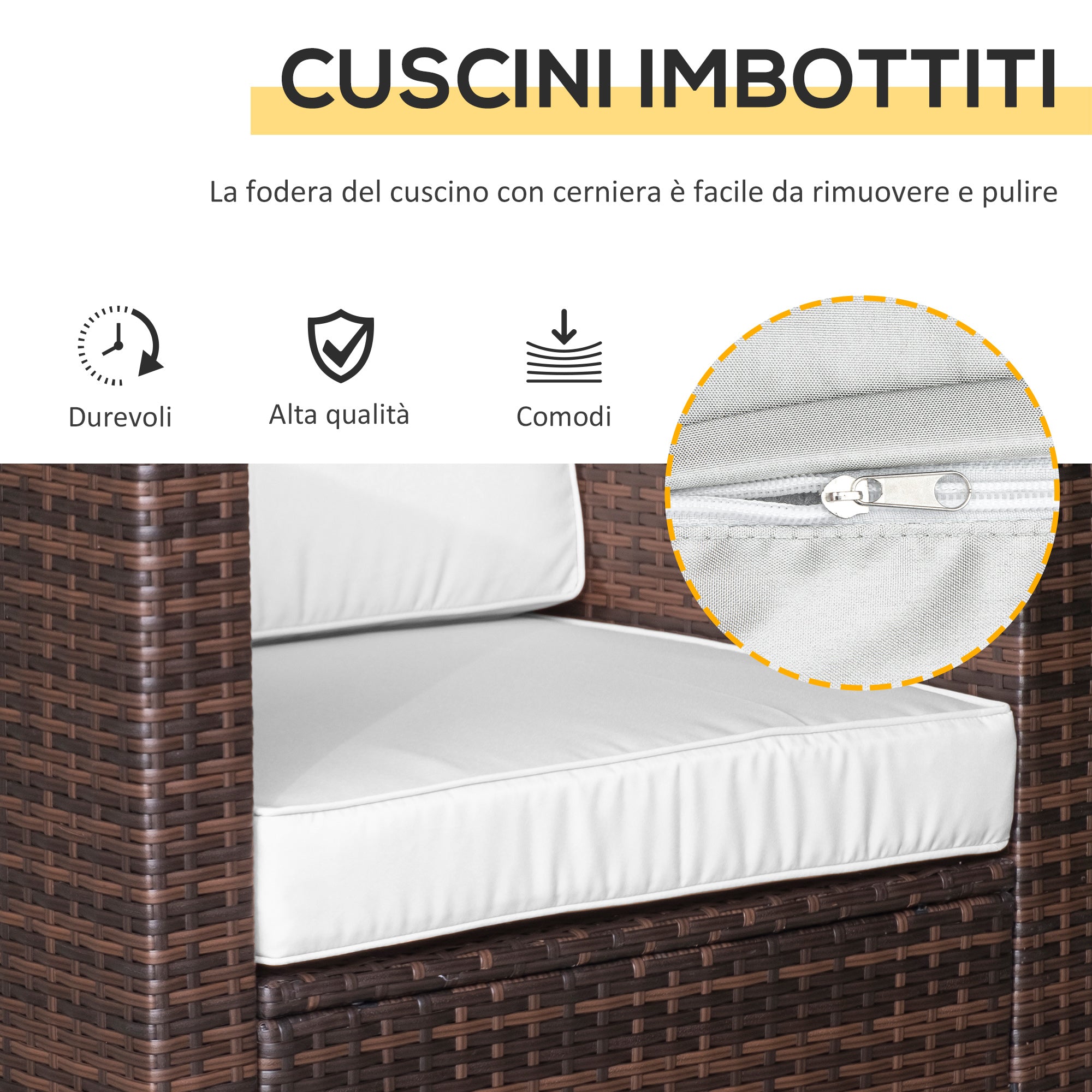 EASYCOMFORT  Set Arredo per Esterni in PE Rattan Divanetti e Tavolino con Piano in Vetro Marrone