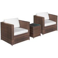 EASYCOMFORT  Set Arredo per Esterni in PE Rattan Divanetti e Tavolino con Piano in Vetro Marrone