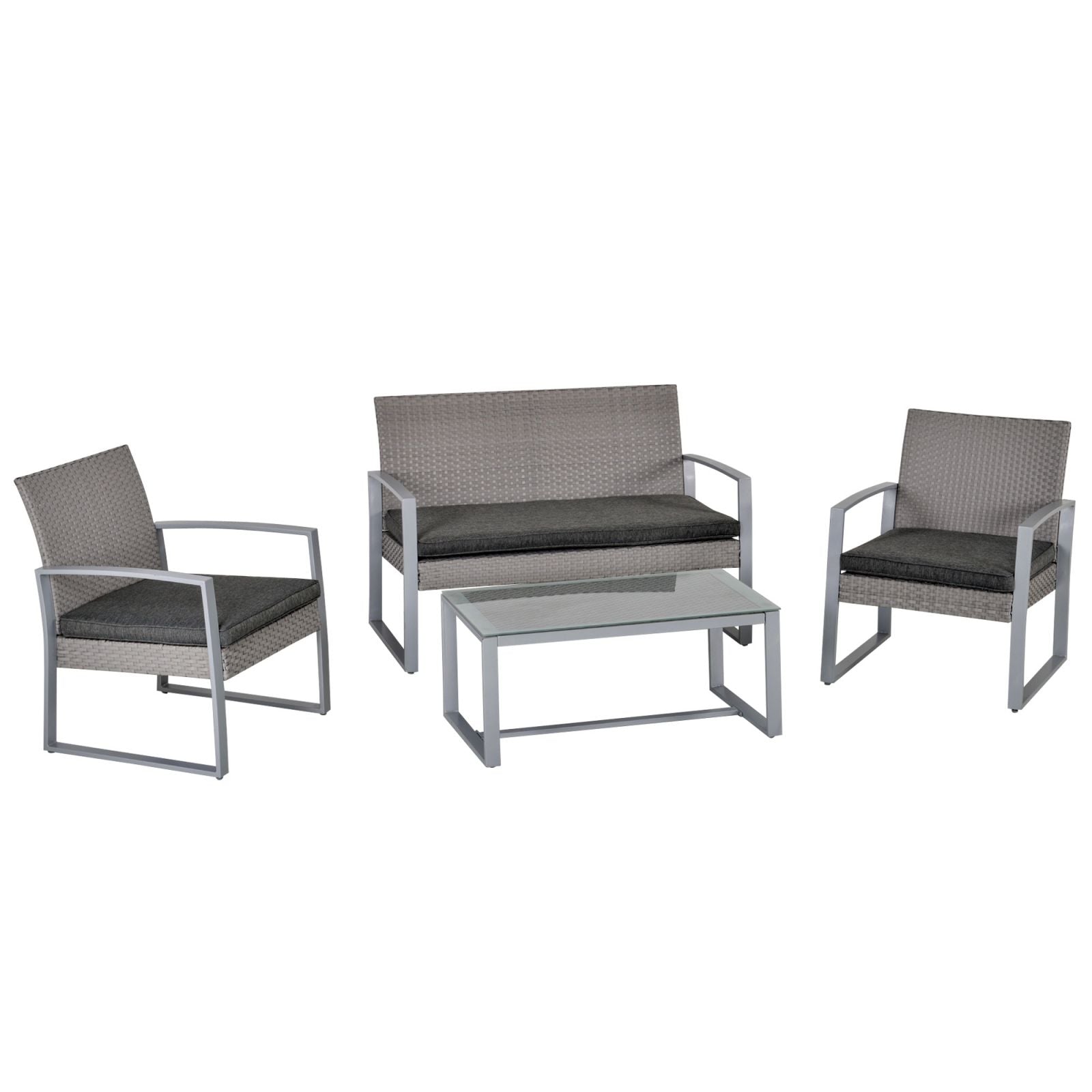 EasyComfort Salotto da Esterno in Rattan, Set Mobili da Giardino con Divano da Giardino e Poltrona da Esterno, Grigio