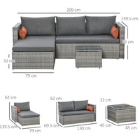 EasyComfort Mobili da Giardino Set 3 Pezzi in Rattan PE con 2 Divani e Tavolino da Caffè, Grigio