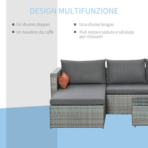 EasyComfort Mobili da Giardino Set 3 Pezzi in Rattan PE con 2 Divani e Tavolino da Caffè, Grigio