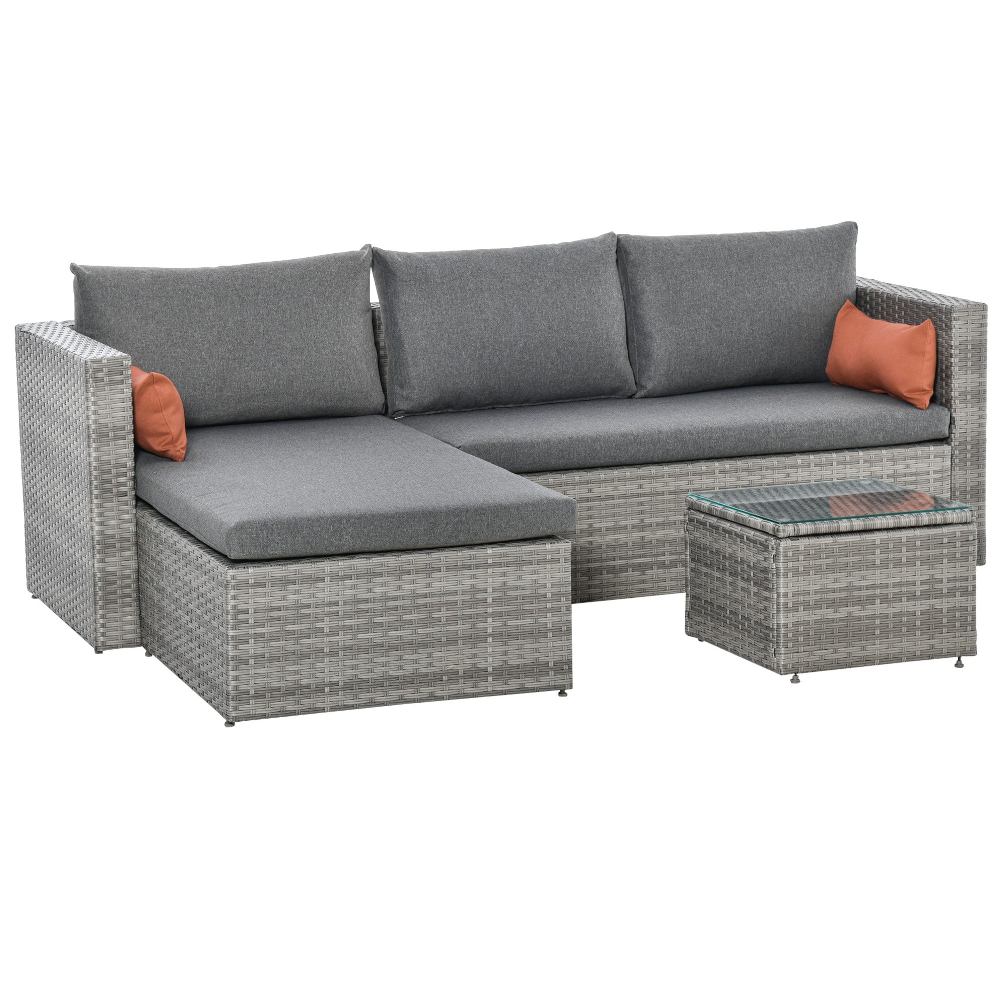 EasyComfort Mobili da Giardino Set 3 Pezzi in Rattan PE con 2 Divani e Tavolino da Caffè, Grigio