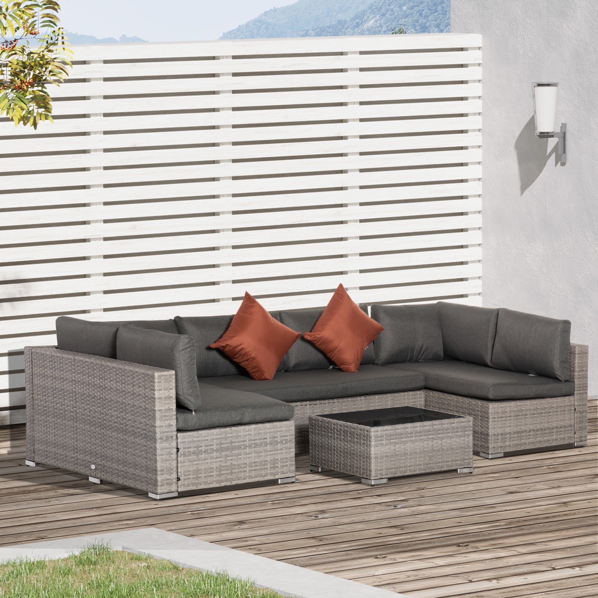 EasyComfort Set Mobili da Giardino 4 Pezzi in Rattan PE, Salotto da Esterno con 3 Divani e 1 Tavolino da Caffè, Cuscini Rimovibili e Lavabili, Grigio