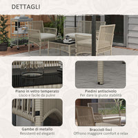 Set Salotto da Giardino in Rattan sintetico Tavolino 2 Poltrone con Divano con Cuscini Cachi