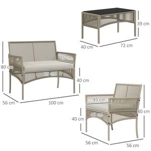 Set Salotto da Giardino in Rattan sintetico Tavolino 2 Poltrone con Divano con Cuscini Cachi