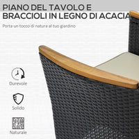 EasyComfort Set Tavolo e Sedie da Giardino 7 Pezzi in PE Rattan e Legno con Cuscini Morbidi, Nero