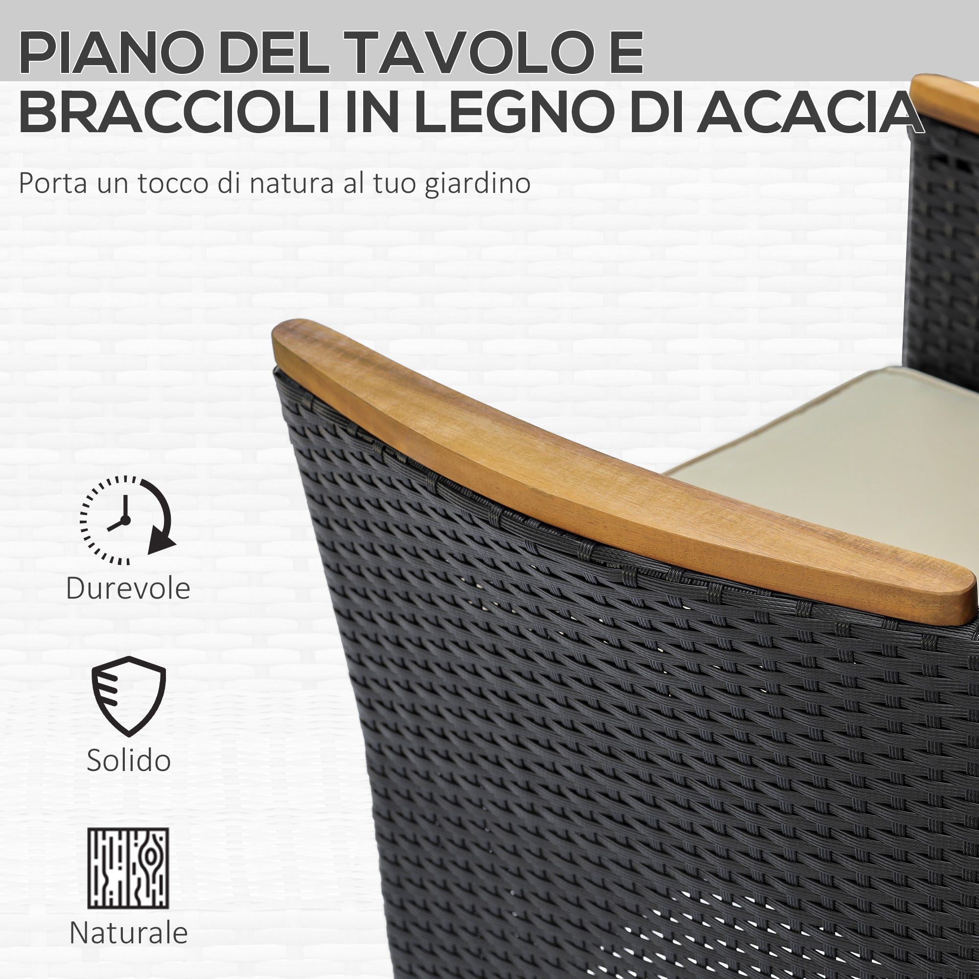 EasyComfort Set Tavolo e Sedie da Giardino 7 Pezzi in PE Rattan e Legno con Cuscini Morbidi, Nero