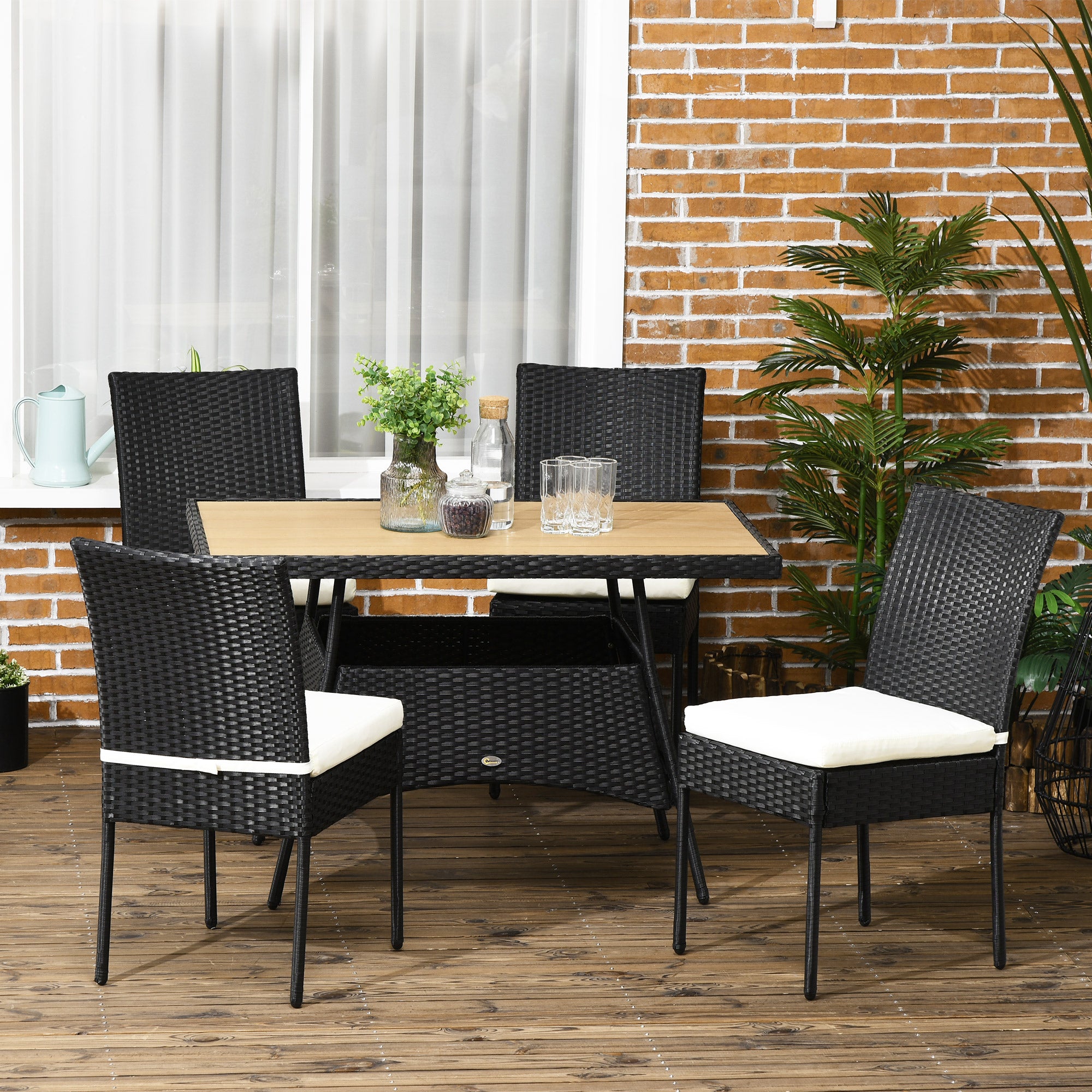 EasyComfort Set da Giardino con Tavolo e 4 Sedie da Esterno in Acciaio e Rattan PE, Nero