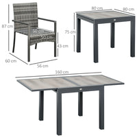 EasyComfort Set da Giardino con Tavolo Allungabile e 6 Sedie con Cuscini in Rattan PE, Grigio e Marrone