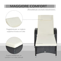 Easycomfort Lettino Prendisole da Giardino con Ruote, Sedia a Sdraio per Spiaggia con Altezza Regolabile in Rattan, Nero e Crema, 200x73x103cm