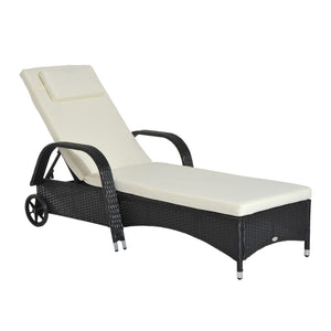 Easycomfort Lettino Prendisole da Giardino con Ruote, Sedia a Sdraio per Spiaggia con Altezza Regolabile in Rattan, Nero e Crema, 200x73x103cm