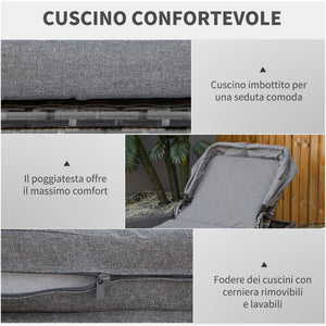 EASYCOMFORT  Lettino Prendisole in Rattan PE, Schienale Reclinabile a 4 Livelli, Tettuccio e Materassino