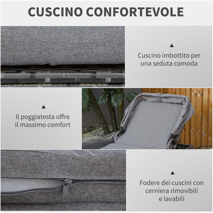 EASYCOMFORT  Lettino Prendisole in Rattan PE, Schienale Reclinabile a 4 Livelli, Tettuccio e Materassino