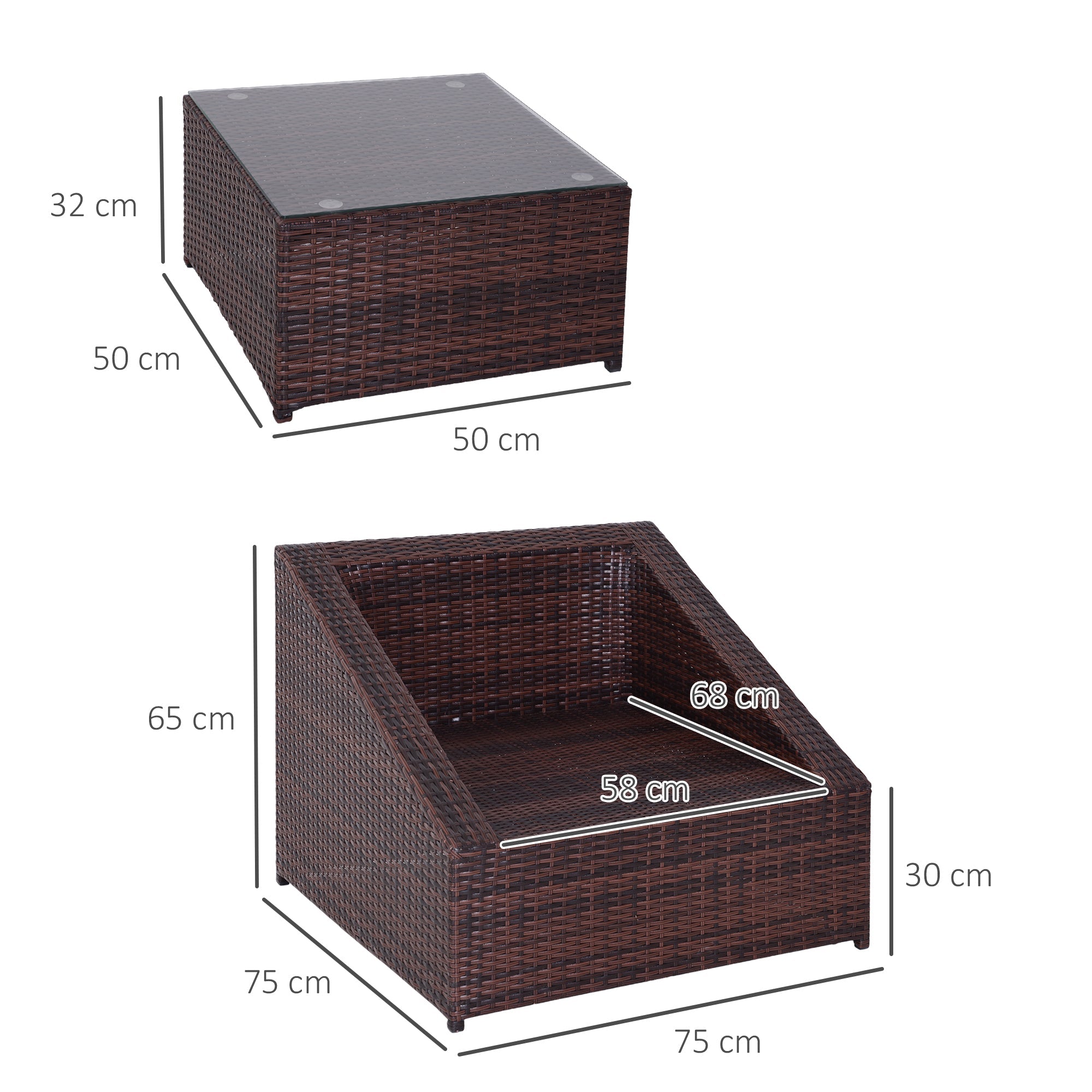 Set Salotto da Giardino in Rattan Sintetico 2 Poltrone e Tavolino Marrone