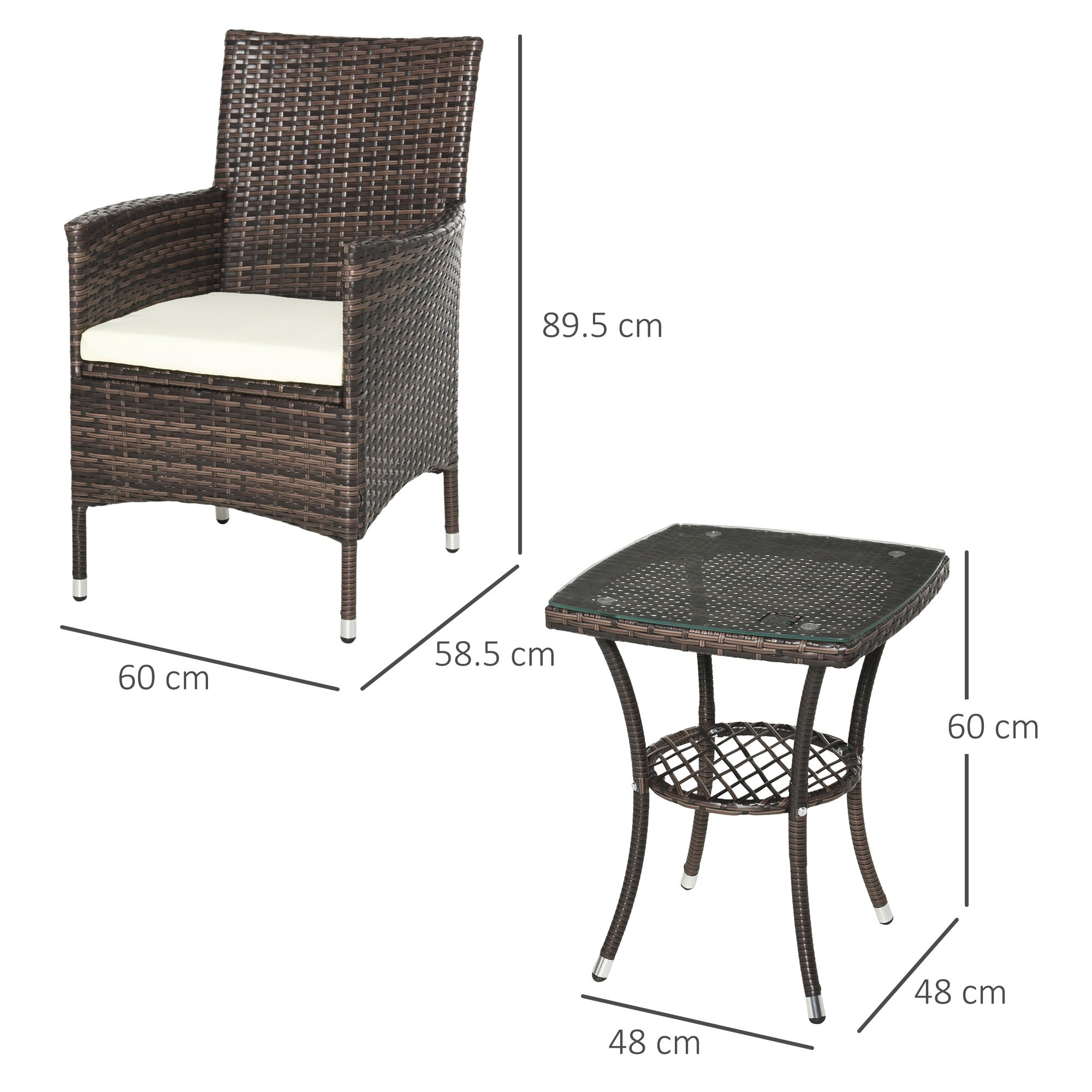 Set Salotto da Giardino in Rattan Sintetico 2 Poltrone e Tavolino Marrone