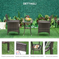 Set Salotto da Giardino in Rattan Sintetico 2 Poltrone e Tavolino Marrone