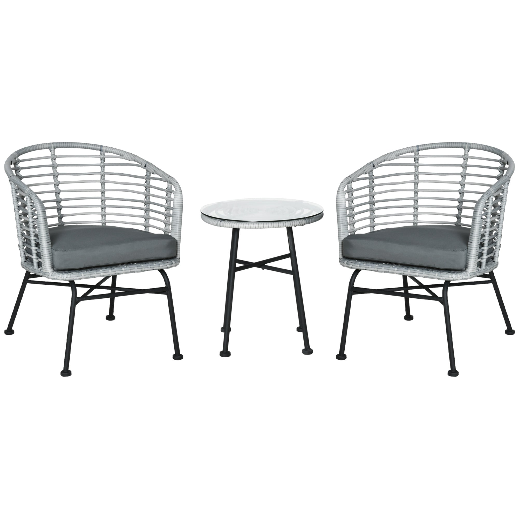 EasyComfort Set Mobili da Giardino in Rattan Sintetico Stile Boho Chic con 1 Tavolino e 2 Sedie, Grigio