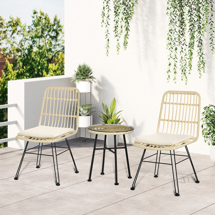 EasyComfort Set Mobili da Giardino 3 Pezzi con Tavolino e Sedie in Rattan PE, Poilestere e Acciaio per Esterni, Crema