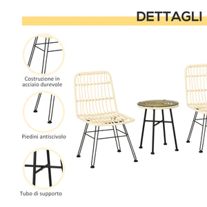 EasyComfort Set Mobili da Giardino 3 Pezzi con Tavolino e Sedie in Rattan PE, Poilestere e Acciaio per Esterni, Crema