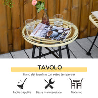 EasyComfort Set Mobili da Giardino 3 Pezzi con Tavolino e Sedie in Rattan PE, Poilestere e Acciaio per Esterni, Crema