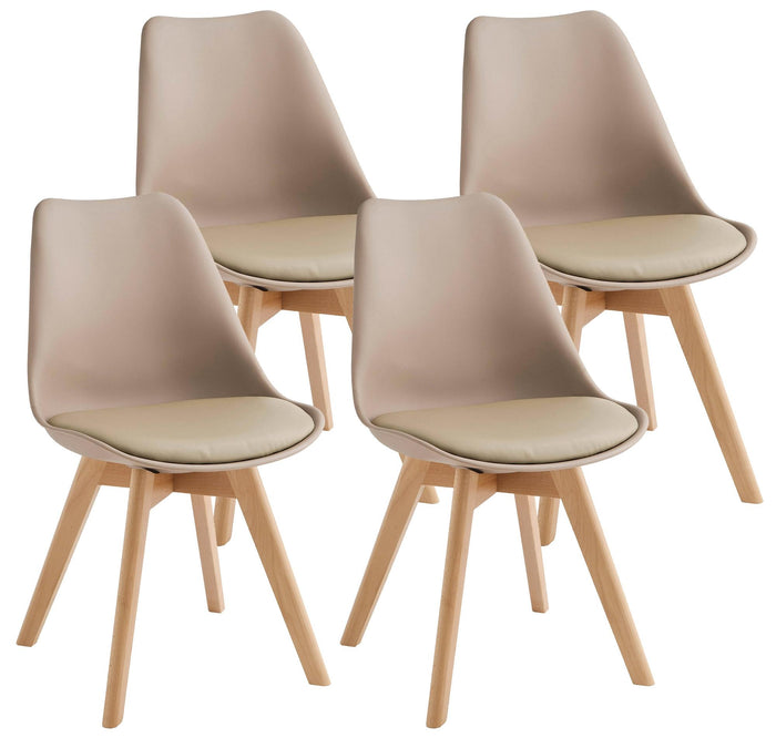 Set 4 Sedie 52x48,5x82 cm in Similpelle e Legno di Faggio Tommy Tortora