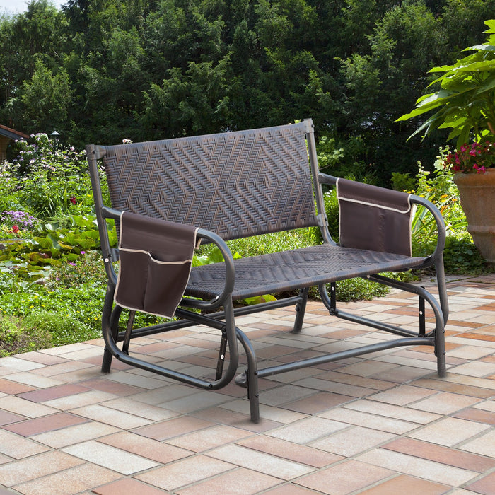 Panchina a Dondolo 2 Posti da Giardino 122x75x88 cm in Rattan Marrone