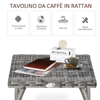 EasyComfort Tavolino in Rattan Sintetico, Tavolino da Esterno Piccolo, per Giardino, Terrazzo Impermeabile Grigio 45x45x44cm