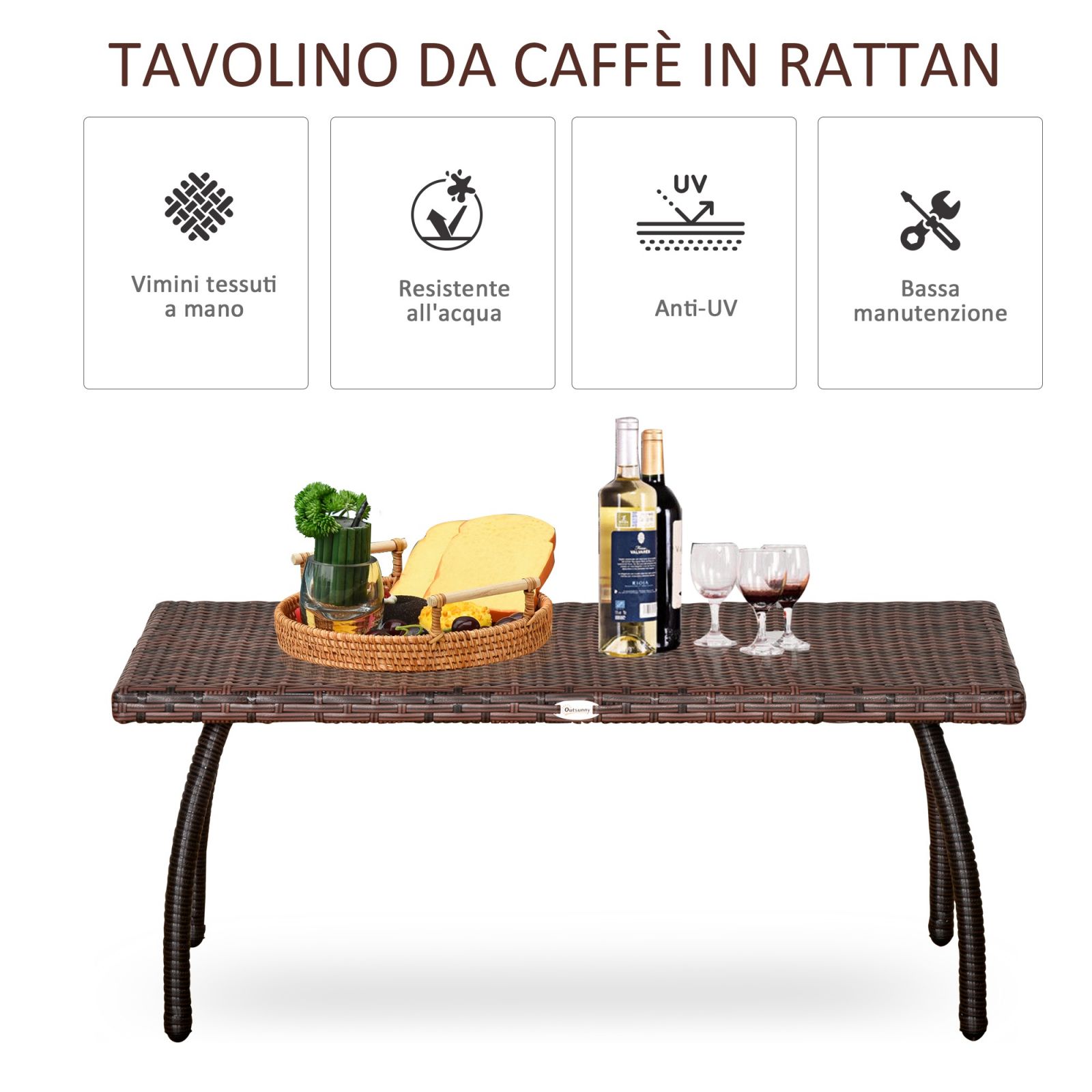 EasyComfort Tavolino da Giardino e Esterno in Rattan Sintetico, Terrazzo Impermeabile Marrone 90x50x35cm