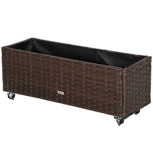 EasyComfort Fioriera Rialzata in Rattan sintetico con 4 Ruote Bloccabili, 94.5x31x36cm Grigio