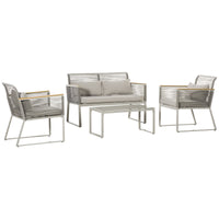 Set Salotto da Giardino Divano 2 Poltrone e Tavolino in Rattan Grigio