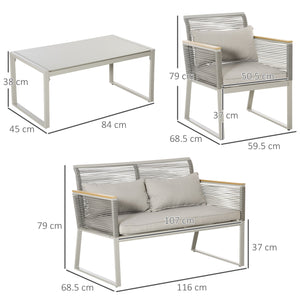 Set Salotto da Giardino Divano 2 Poltrone e Tavolino in Rattan Grigio