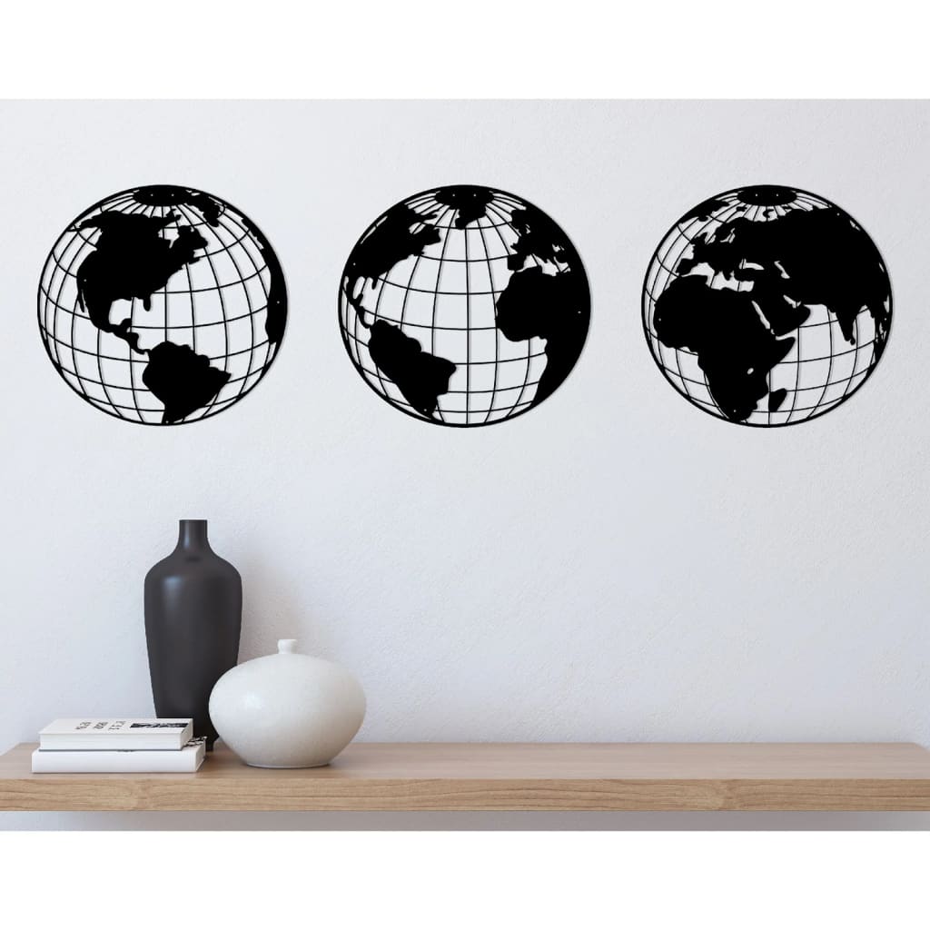 Homemania Decorazione da Parete Globo 140x41 cm in Acciaio Nero