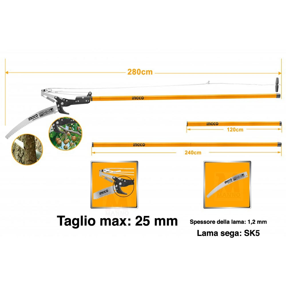 Segaccio con asta telescopica 240 cm - Ingco HEPS25281